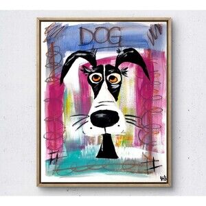 WS cute dog painting 14X11 gallery paper abstract expressionism modern wall art